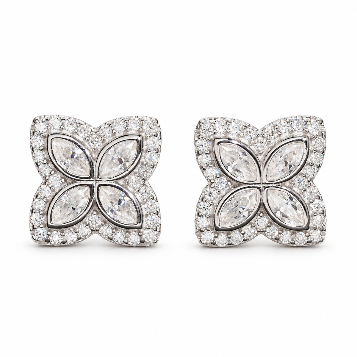 Marquise Flower Screw Back Stud Earring by Noir Flare