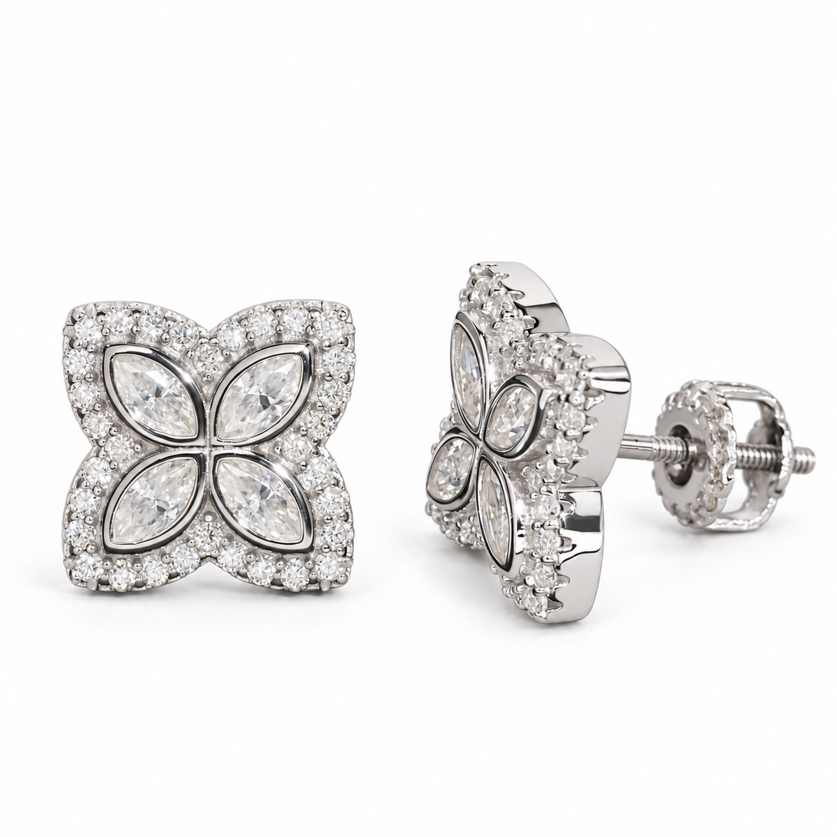 Marquise Flower Screw Back Stud Earring by Noir Flare – view 2