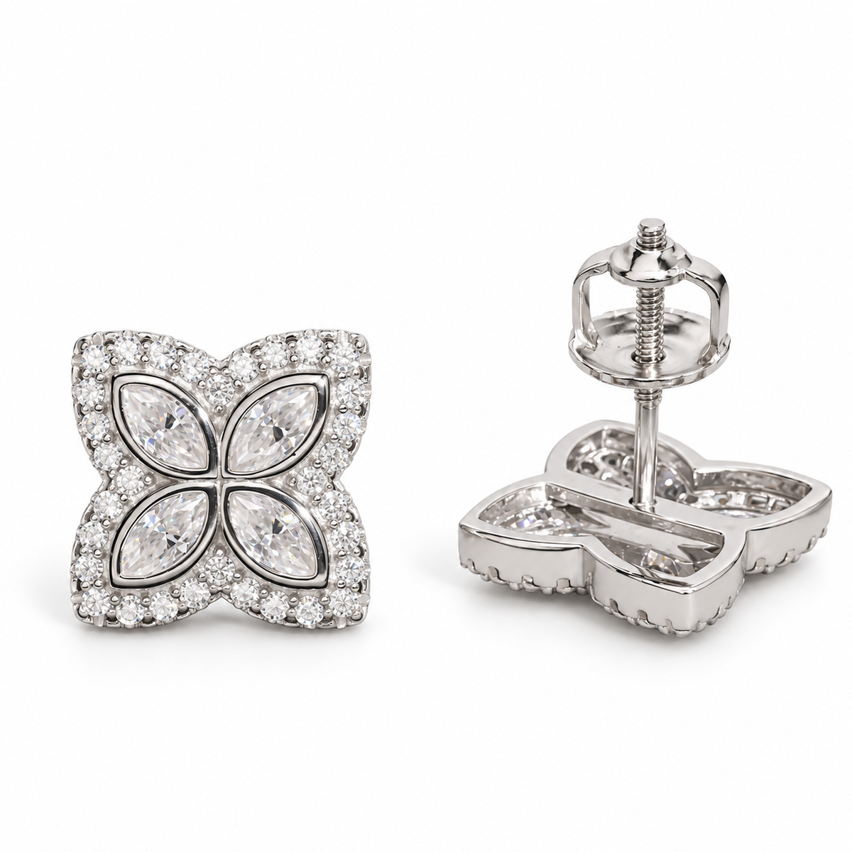 Marquise Flower Screw Back Stud Earring by Noir Flare – view 4