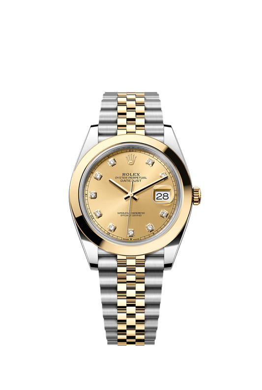 Rolex Datejust 41 126303 — Champagne Diamond Dial, Smooth Bezel, Jubilee