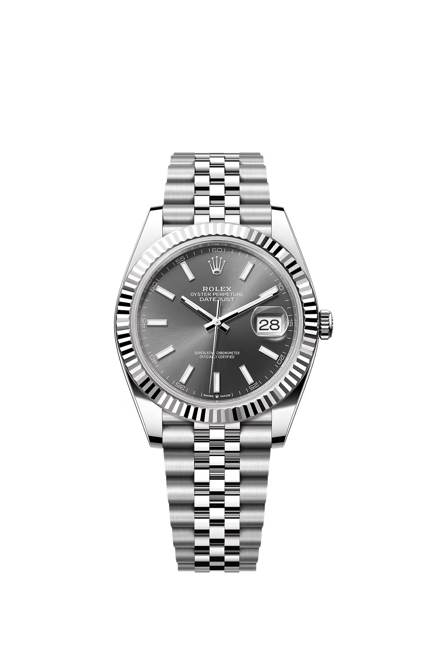 Rolex Datejust 41 126334 — Rhodium Baton Dial, Jubilee