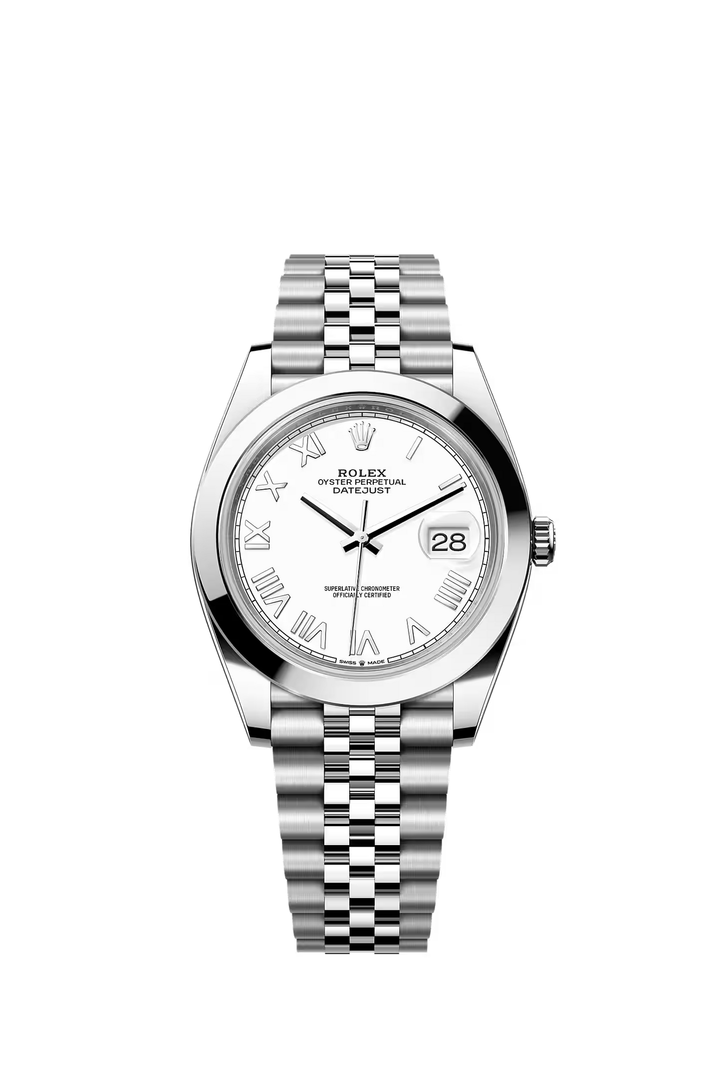 Rolex Datejust 41 126334 — White Roman Numeral Dial, Jubilee