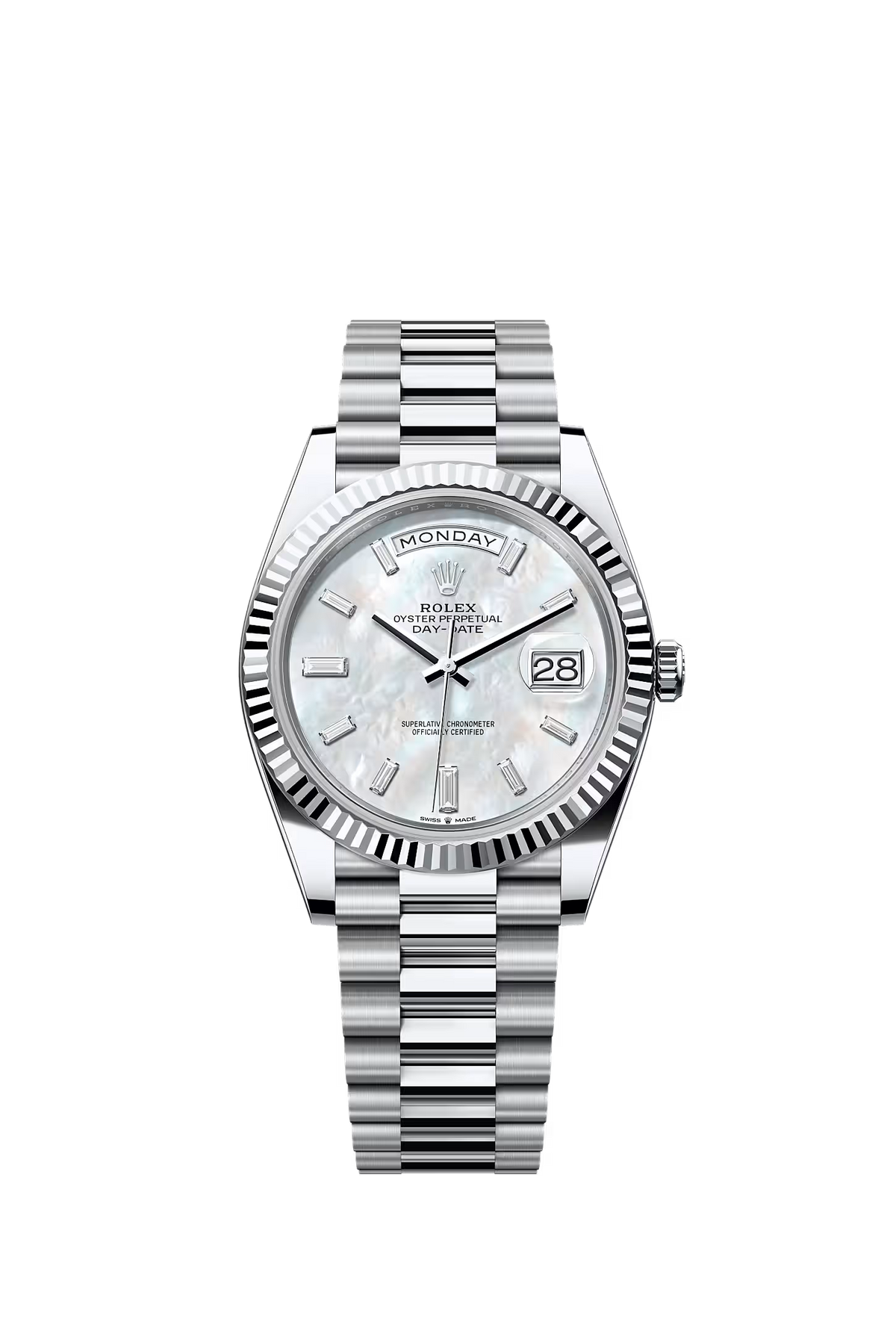 Rolex Day-Date 40 228236 — White Mother-of-Pearl Diamond Dial