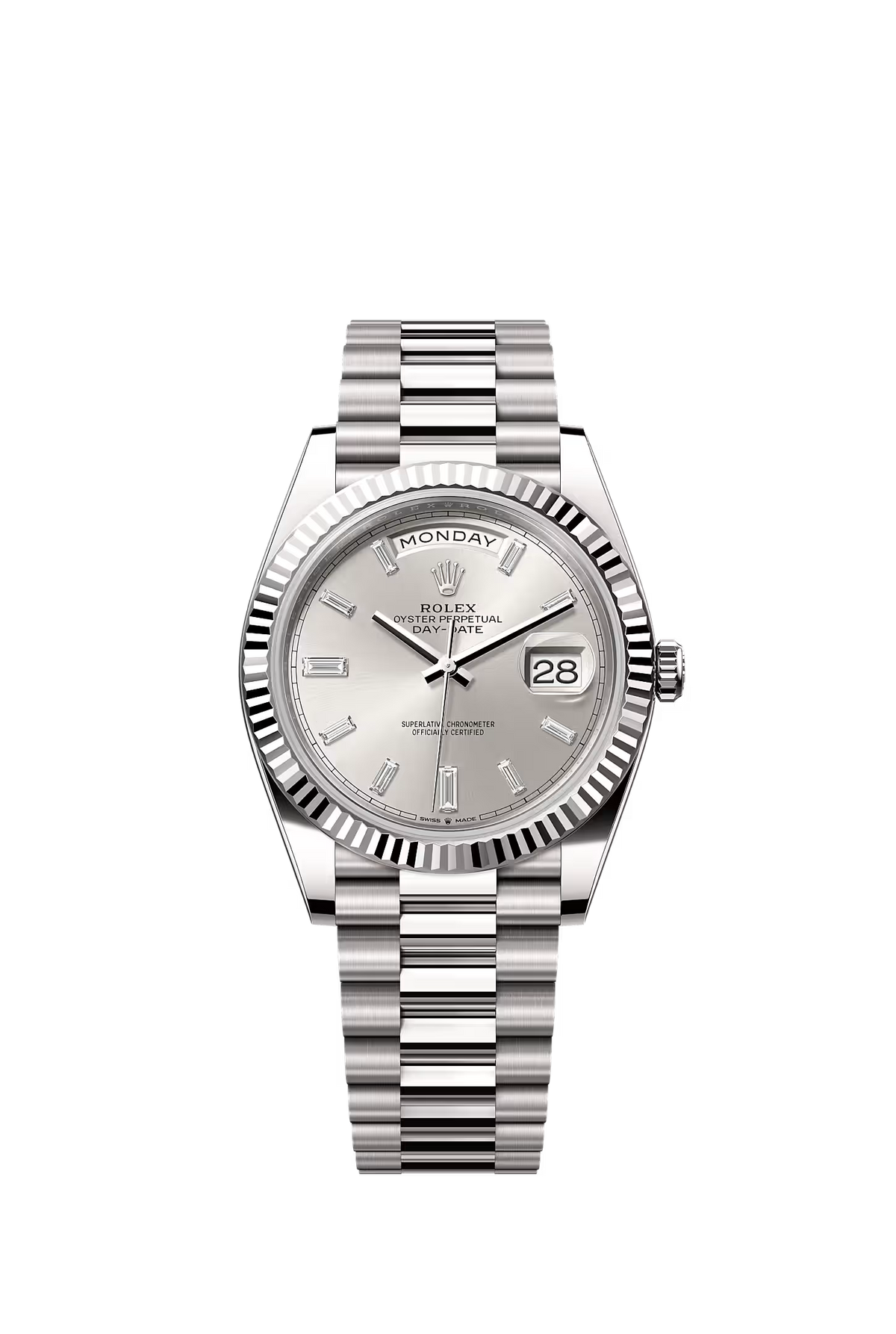 Rolex Day-Date 40 228239 — Silver Diamond Dial