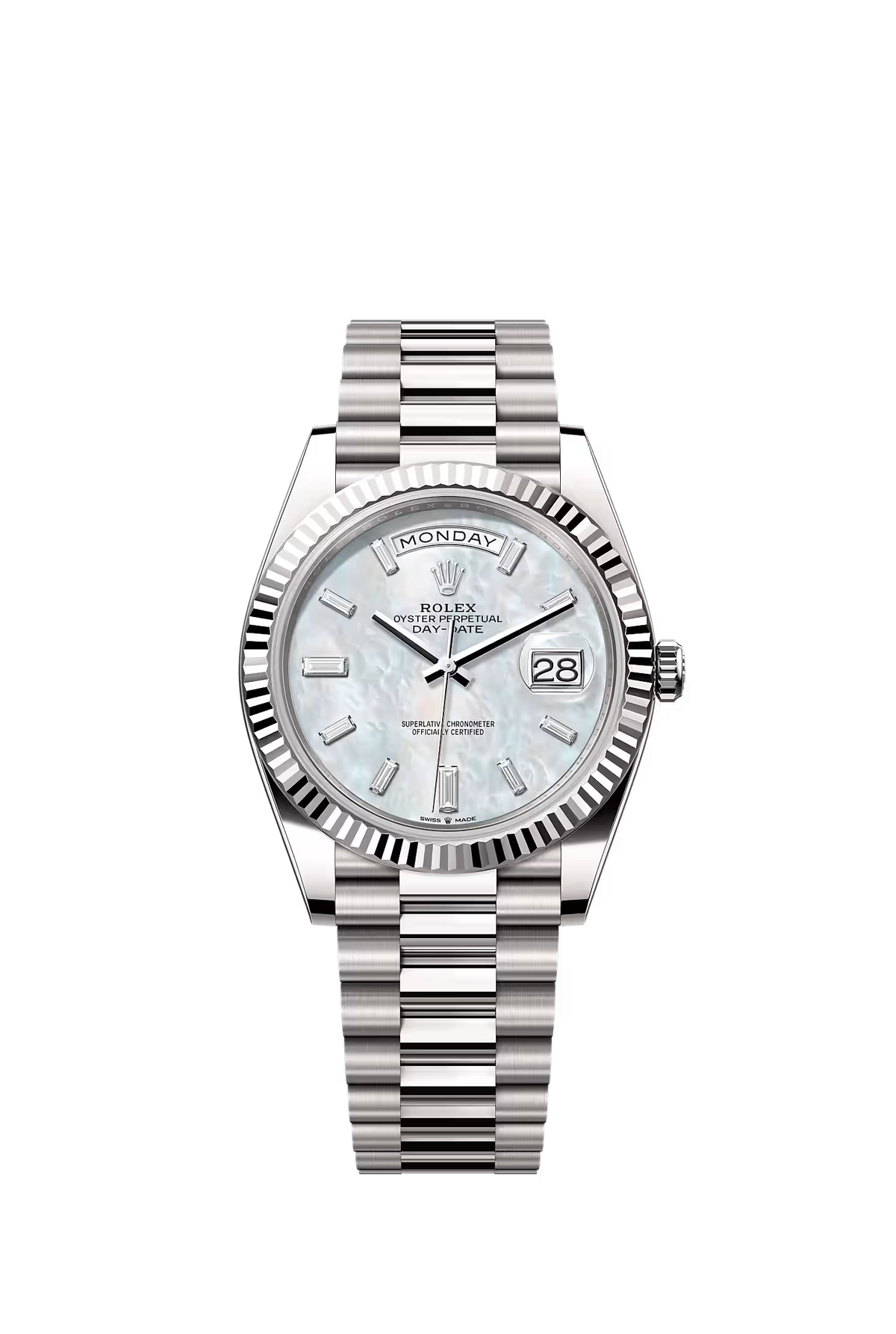 Rolex Day-Date 40 228239 — White Mother-of-Pearl Diamond Dial