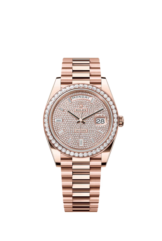 Rolex Day-Date 40 228345RBR — Factory Diamond Paved Baguette Dial, Diamond Bezel