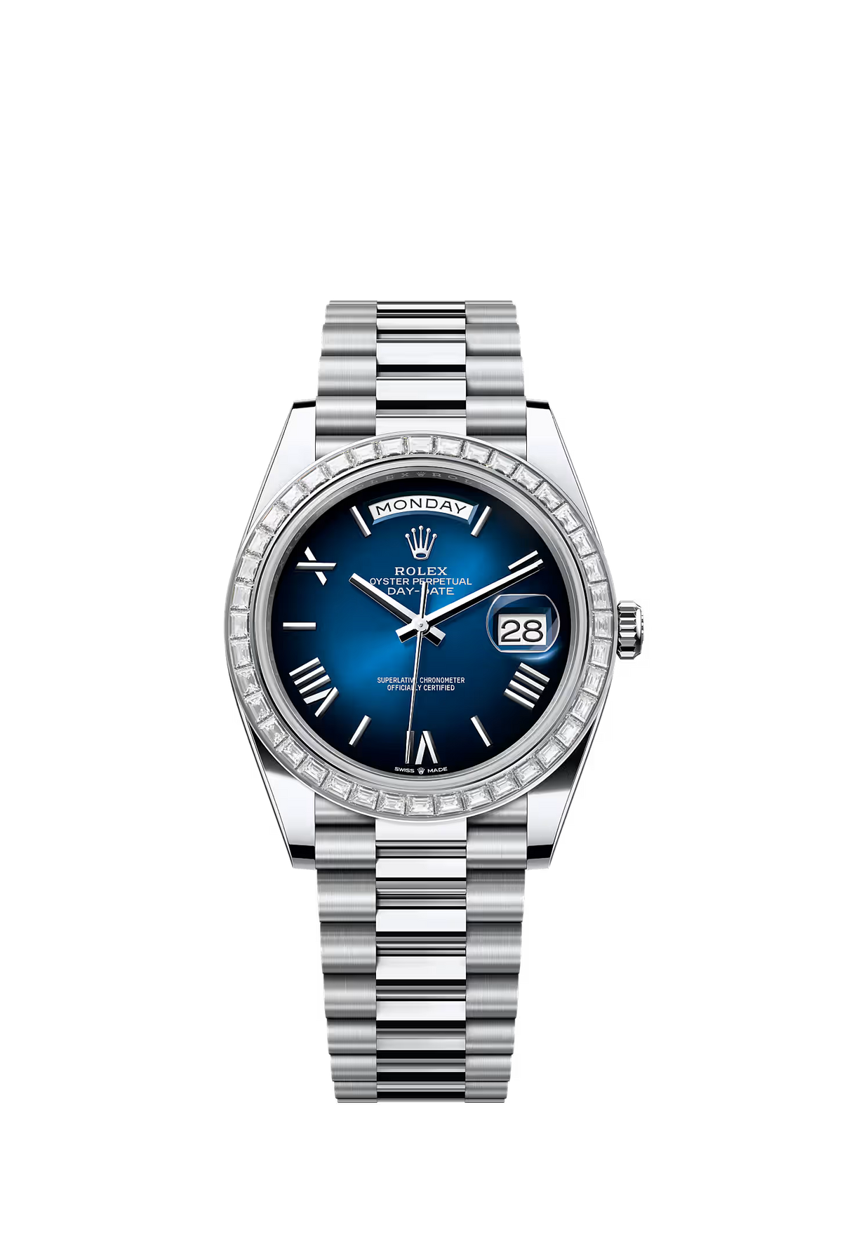 Rolex Day-Date 40 228396TBR — Factory Diamond Bezel & Lugs, Blue Ombré Dial