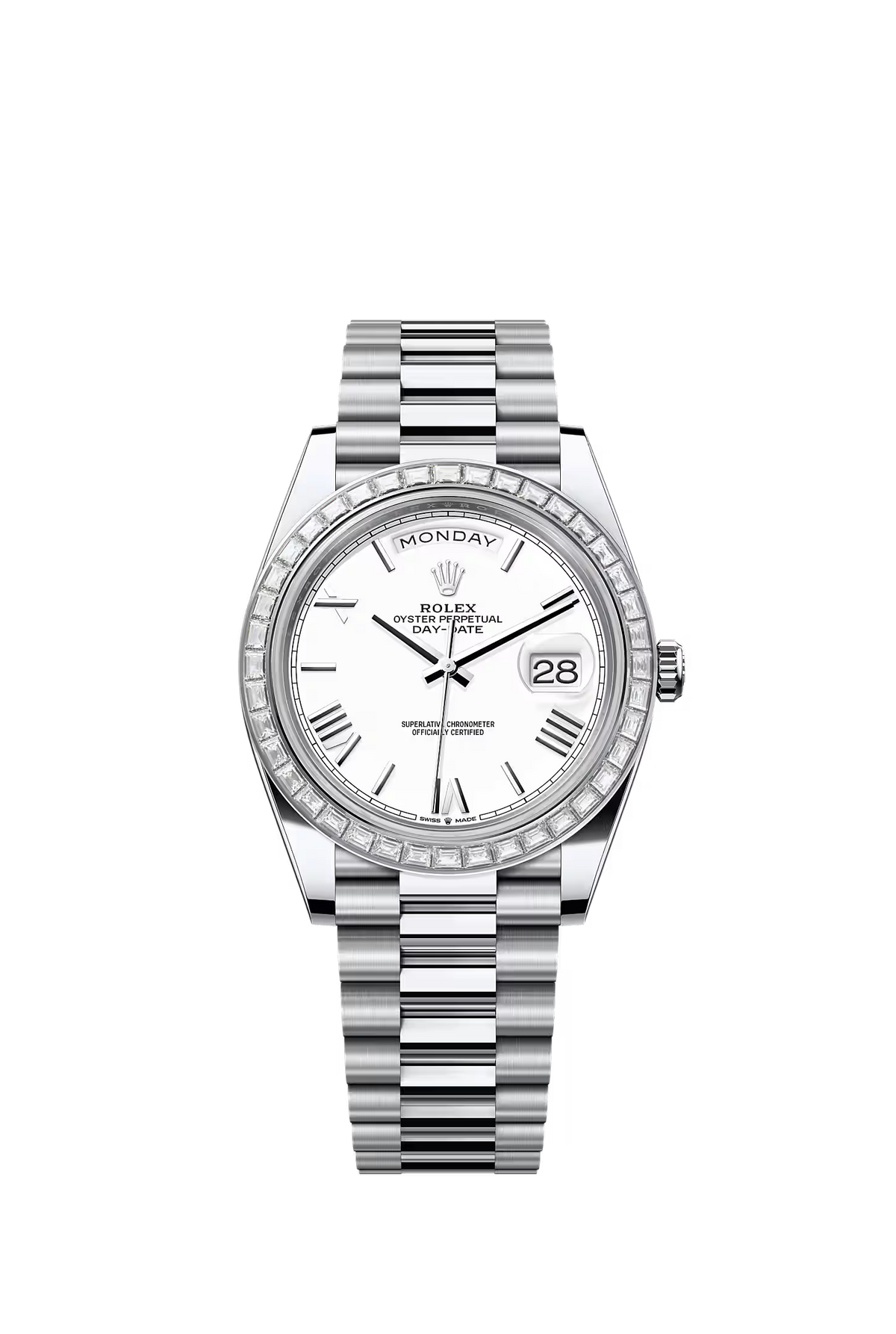Rolex Day-Date 40 228396TBR — Factory Diamond Bezel & Lugs, White Dial