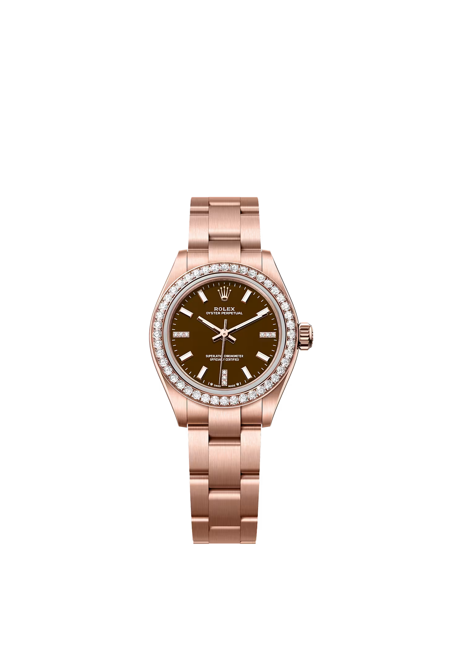 Rolex Oyster Perpetual 28 276245RBR — Everose Gold, Brown Stone Diamond Dial