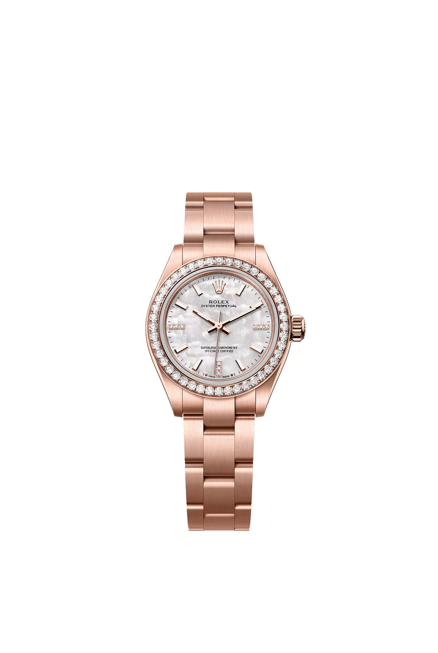 Rolex Oyster Perpetual 28 276245RBR — Everose Gold, White MOP Diamond Dial