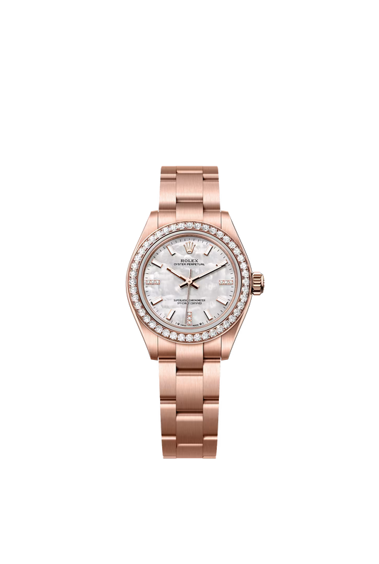 Rolex Oyster Perpetual 28 276245RBR — Everose Gold, White MOP Diamond Dial