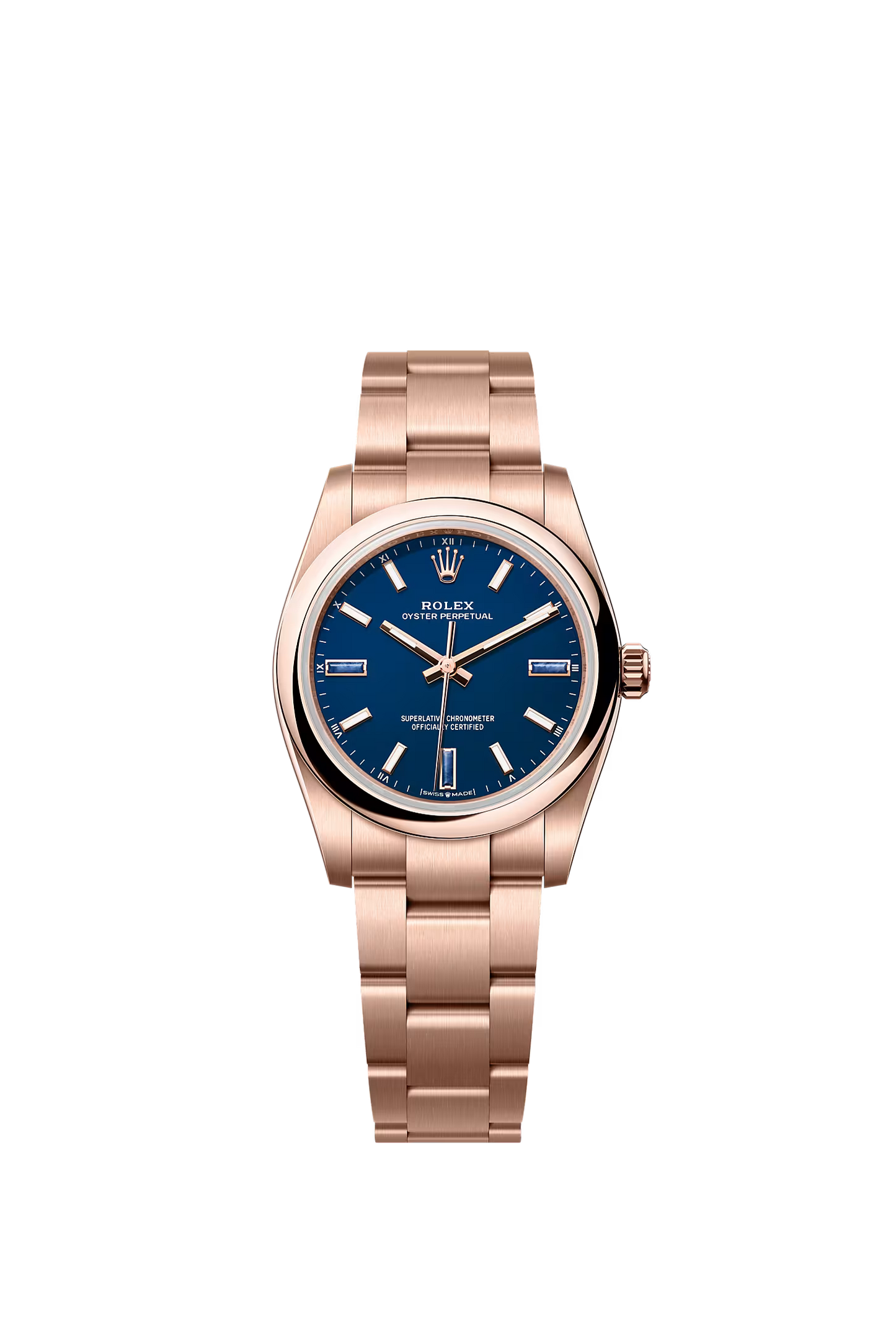Rolex Oyster Perpetual 34 124205 — Everose Gold, Blue Stone Dial