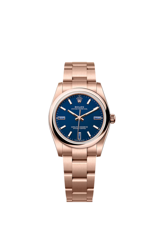 Rolex Oyster Perpetual 34 124205 — Everose Gold, Blue Stone Dial