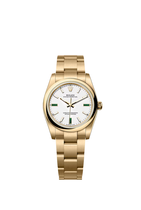 Rolex Oyster Perpetual 34 124208 — Yellow Gold, White Dial