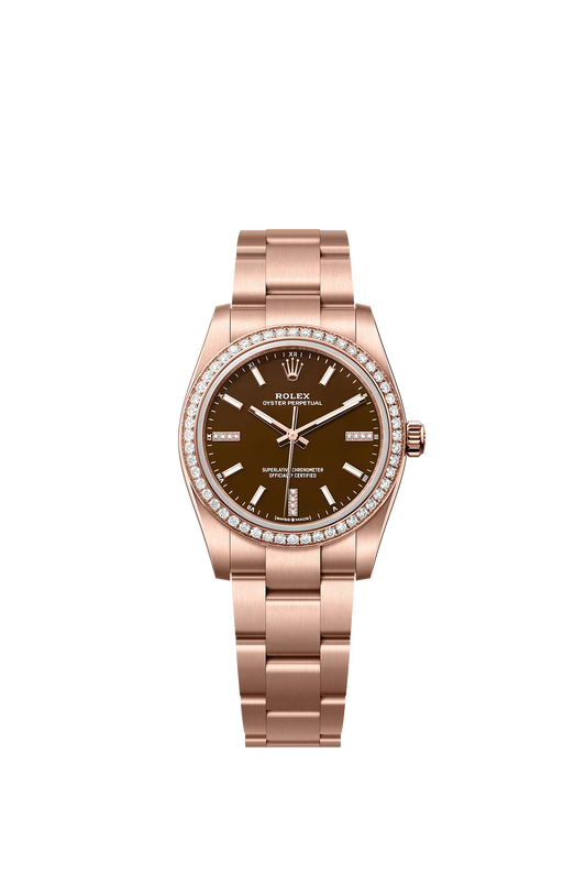 Rolex Oyster Perpetual 34 124245RBR — Everose Gold, Brown Stone Diamond Dial