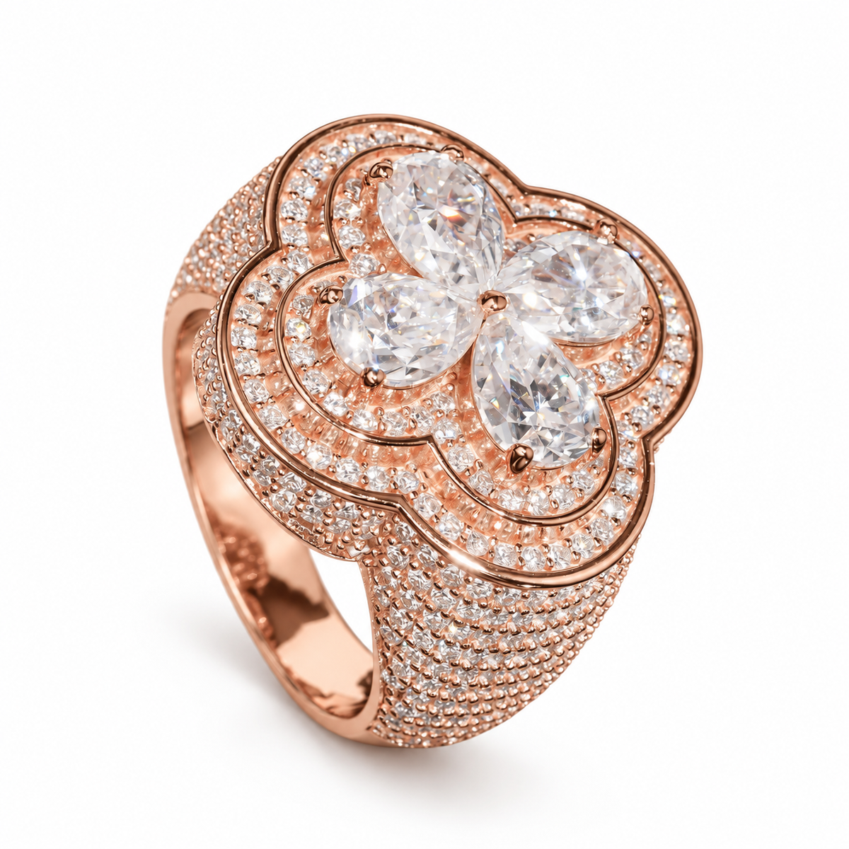 Four Pear-Cut Iced Out Moissanite Ring