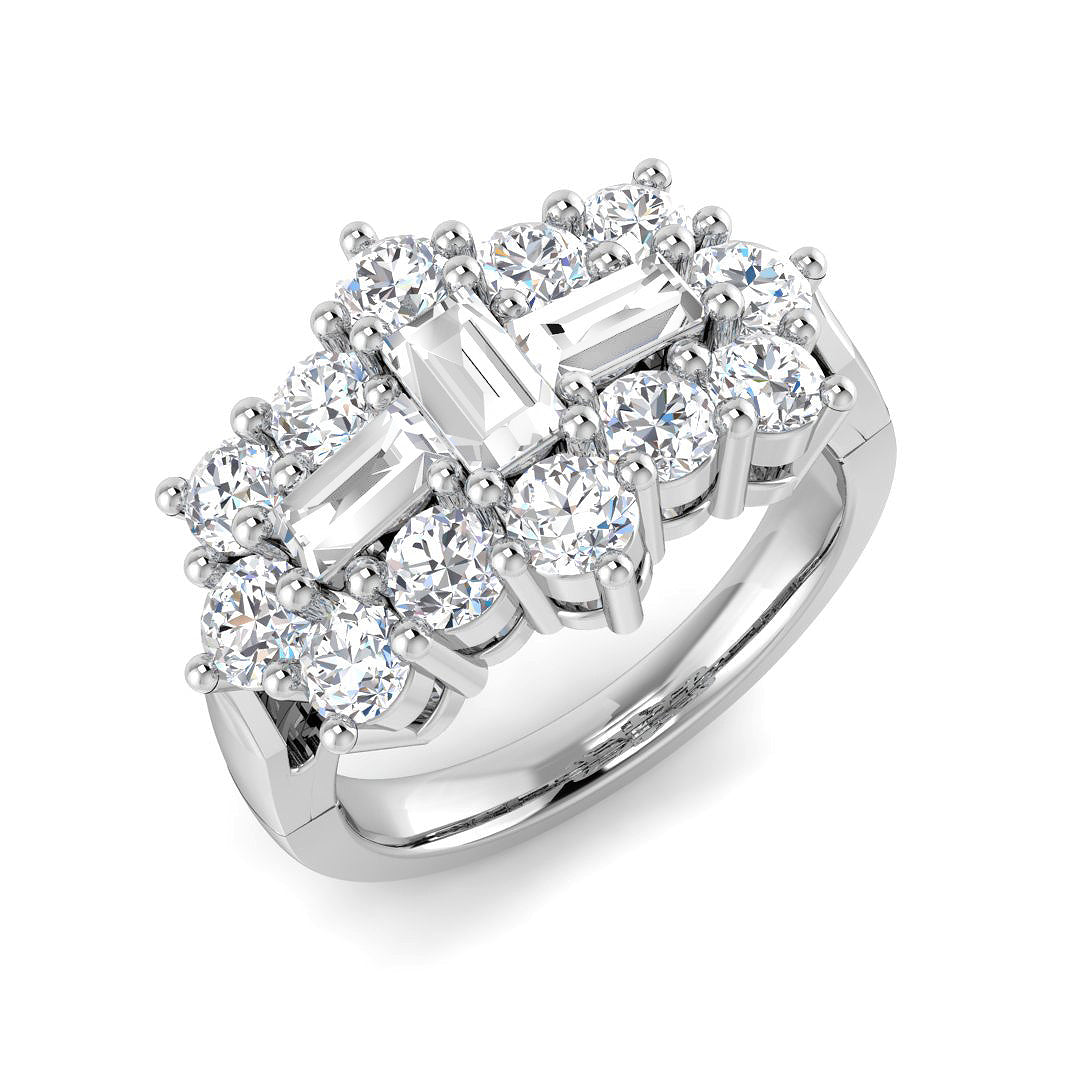 Baguette & Brilliant Diamond Ring 2.0ct – DRHQ926 – 18k White Gold