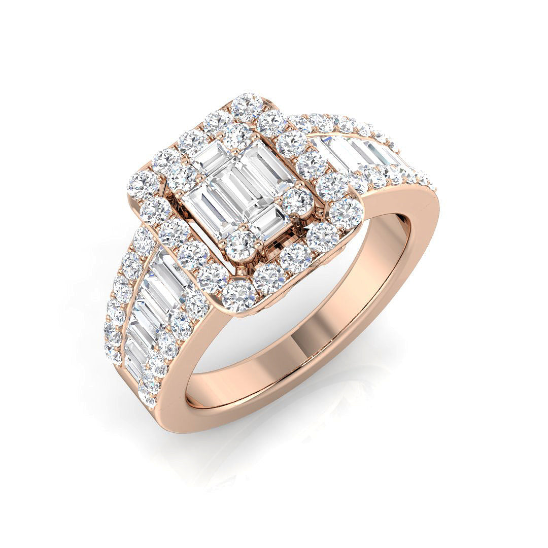 Baguette & Brilliant Diamond Ring 0.56ct–1.67ct – SL7103 – 18k Rose Gold