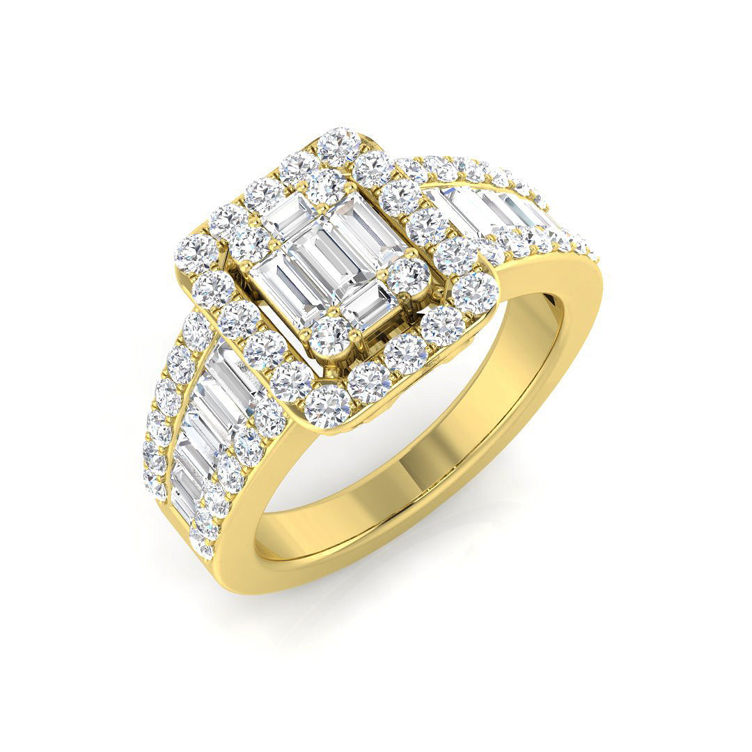 Baguette & Brilliant Diamond Ring 0.56ct–1.67ct – SL7103 – 18k Yellow Gold