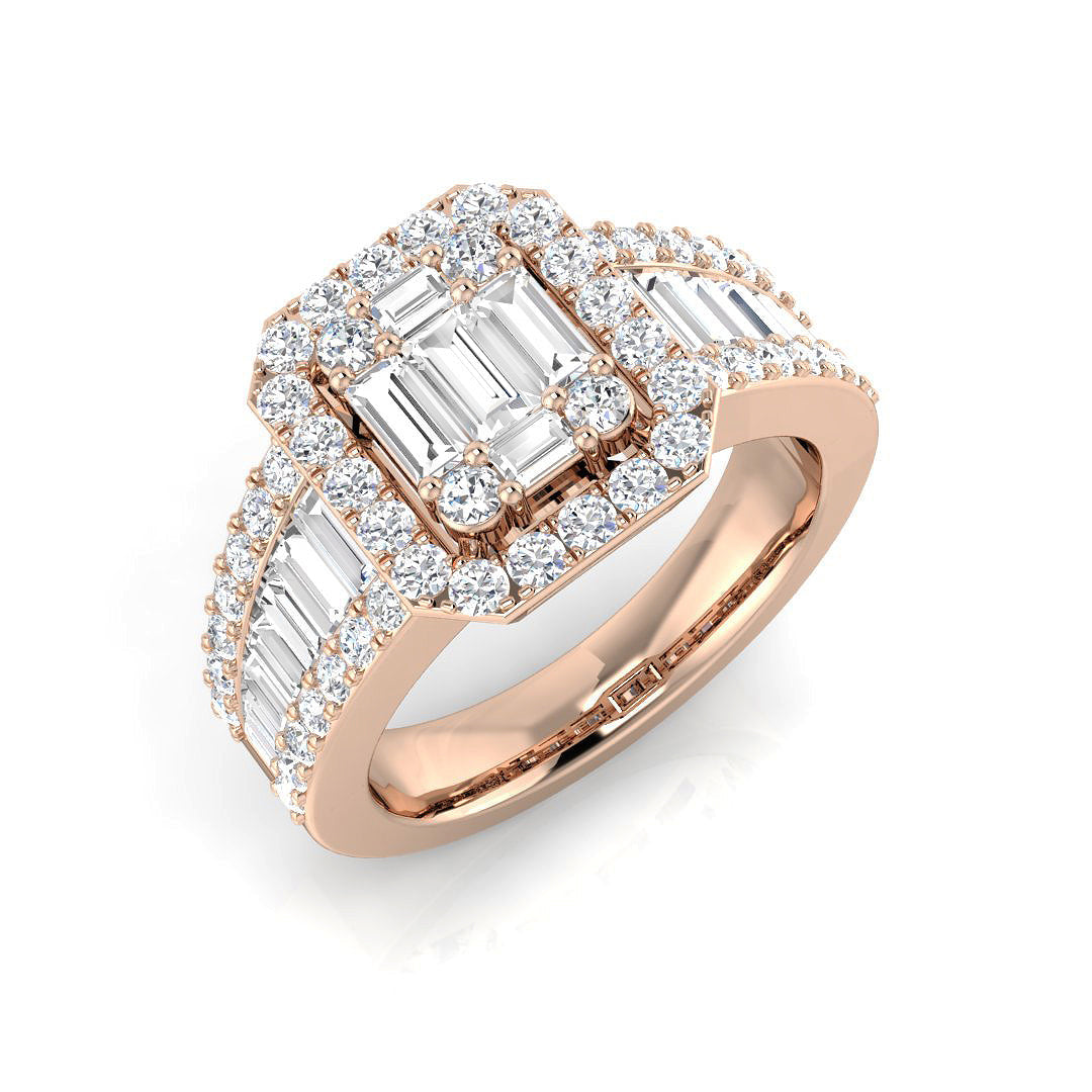 Baguette & Brilliant Diamond Ring 0.56ct–1.67ct – SL7103 – 18k Rose Gold