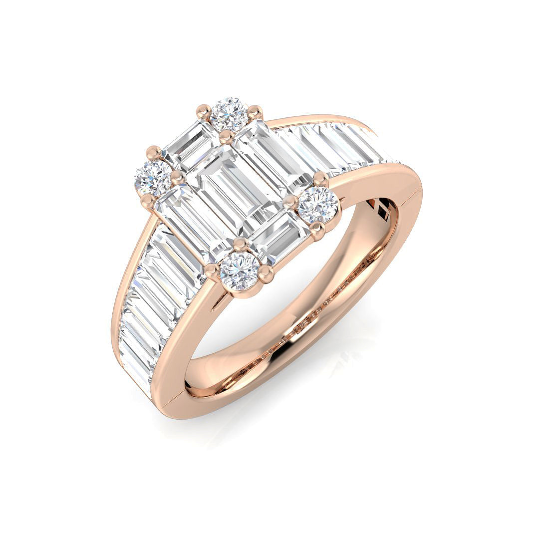 Baguette & Brilliant Diamond Ring 1.09ct–1.92ct – SL8304 – 18k Rose Gold