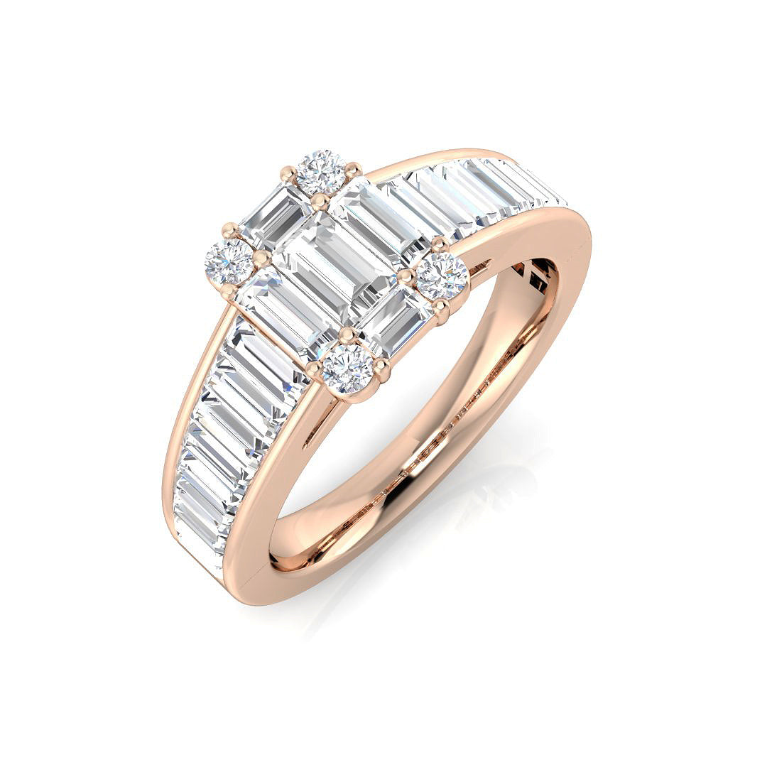 Baguette & Brilliant Diamond Ring 1.09ct–1.92ct – SL8304 – 18k Rose Gold