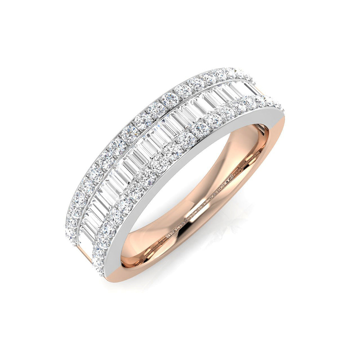 Baguette & Brilliant Diamond Ring 0.8ct–0.84ct – SL8784 – 18k Rose Gold
