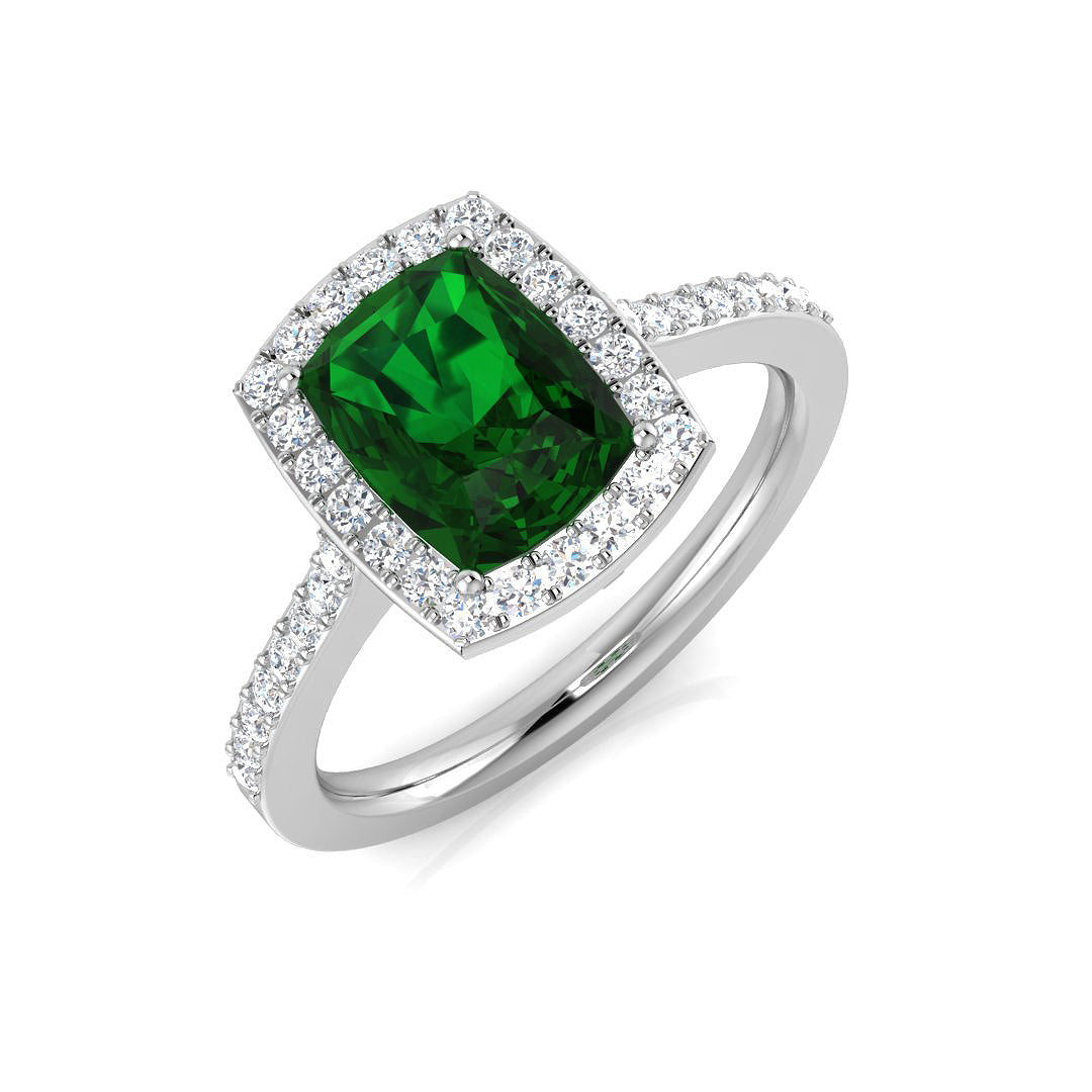 Emerald Diamond Ring 1.7ct–4.36ct – SR490~EM – 18k White Gold