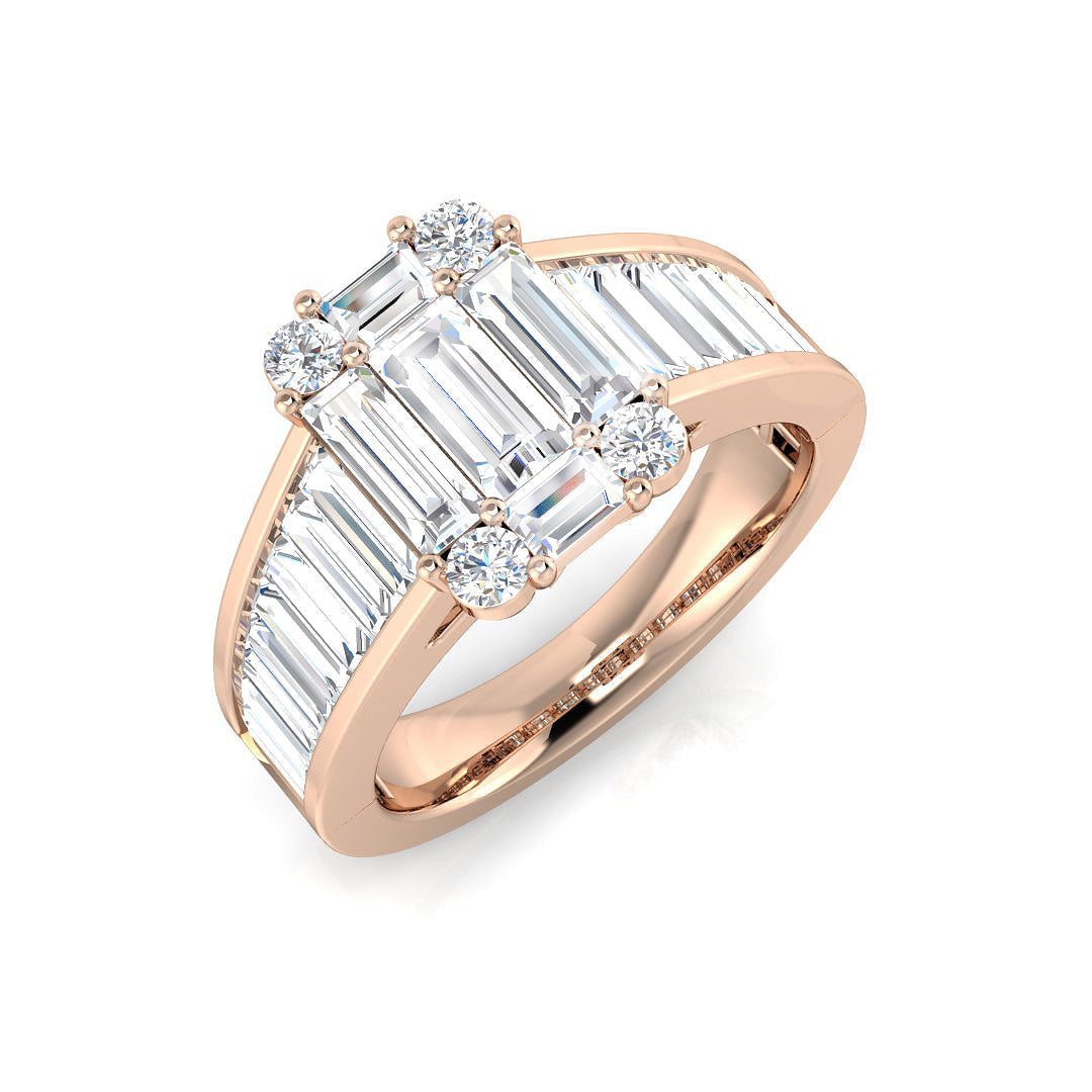 Baguette & Brilliant Diamond Ring 1.09ct–1.92ct – SL8304 – 18k Rose Gold