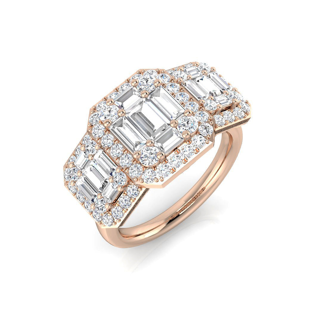 Baguette & Brilliant Diamond Ring 0.44ct–2.23ct – SR394 – 18k Rose Gold