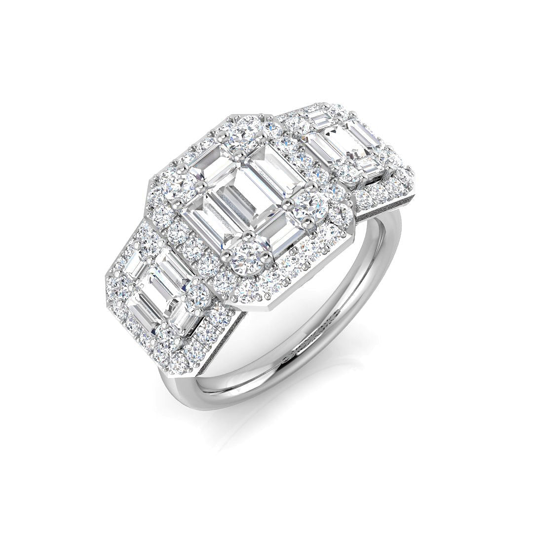 Baguette & Brilliant Diamond Ring 0.44ct–2.23ct – SR394 – 18k White Gold
