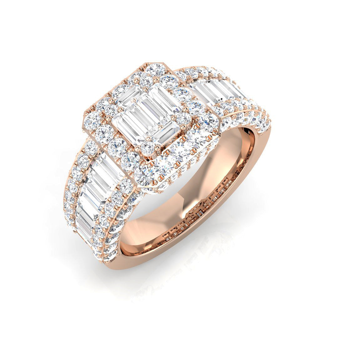 Baguette & Brilliant Diamond Ring 1.1ct–3.72ct – SR551 – 18k Rose Gold