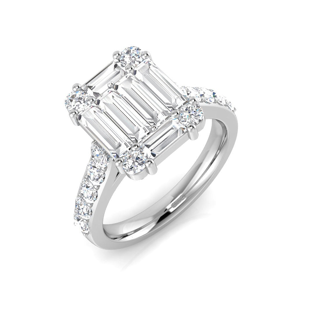 Baguette & Brilliant Diamond Ring 0.48ct–1.68ct – SR61 – 18k White Gold