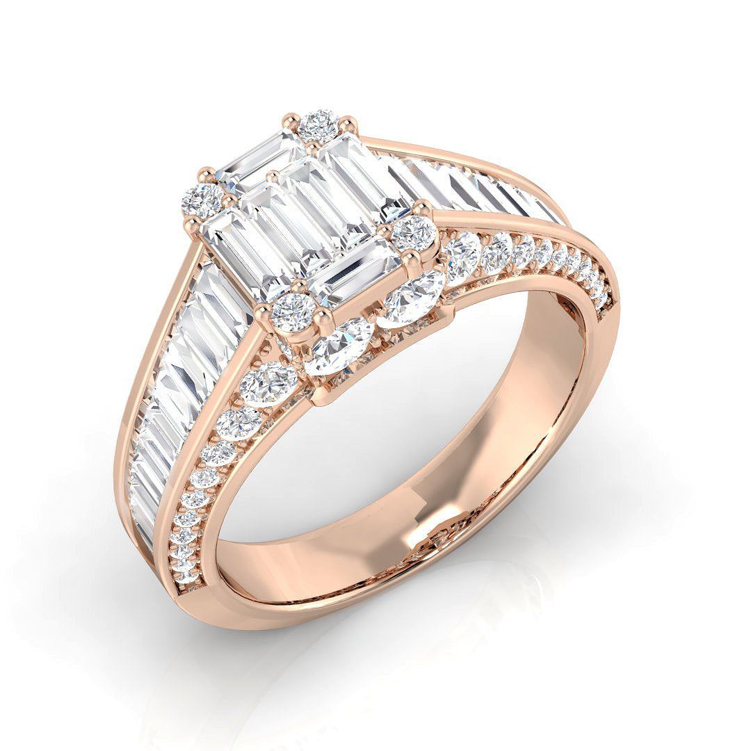 Baguette & Brilliant Diamond Ring 2.6ct–3.13ct – SR406 – 18k Rose Gold