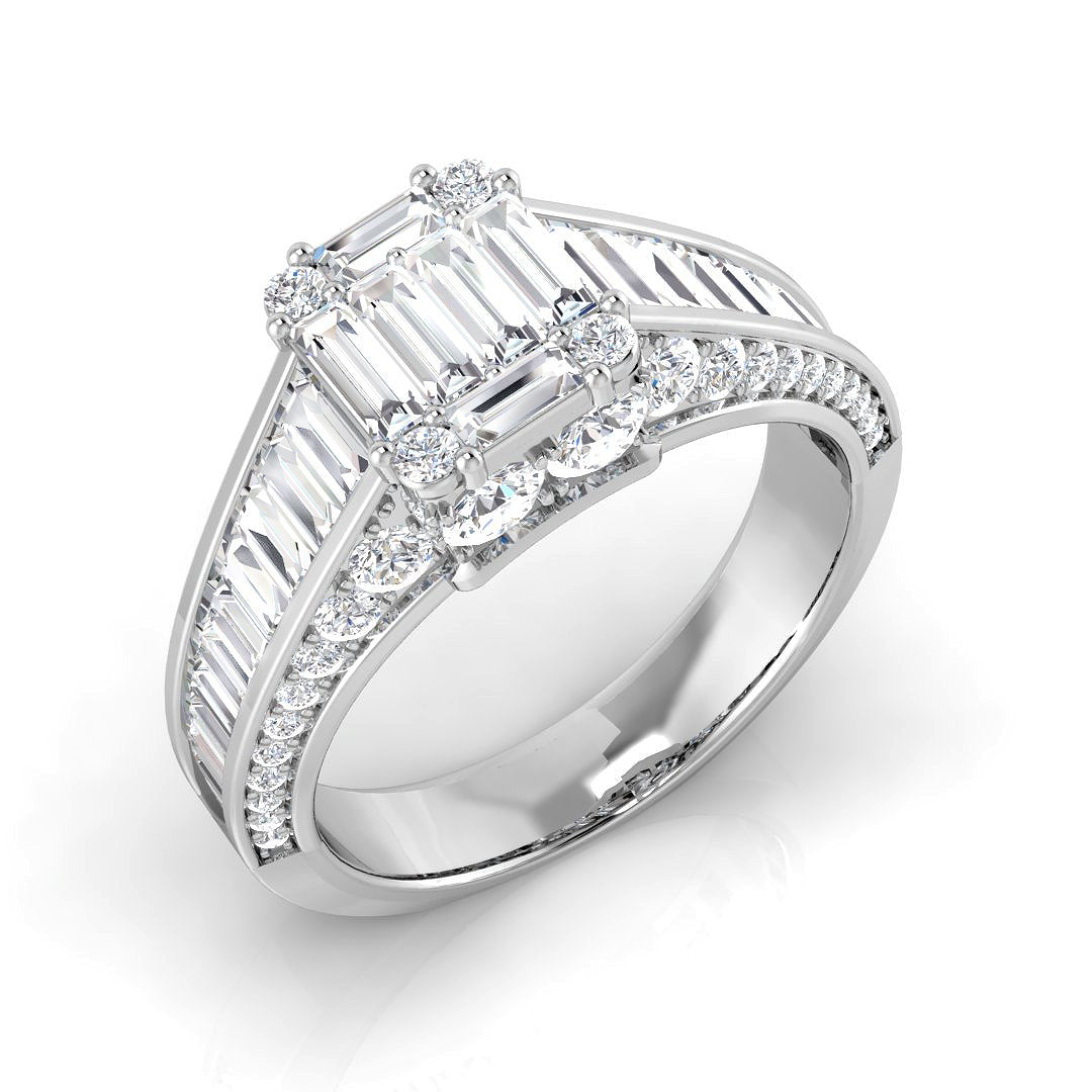 Baguette & Brilliant Diamond Ring 2.6ct–3.13ct – SR406 – 18k White Gold