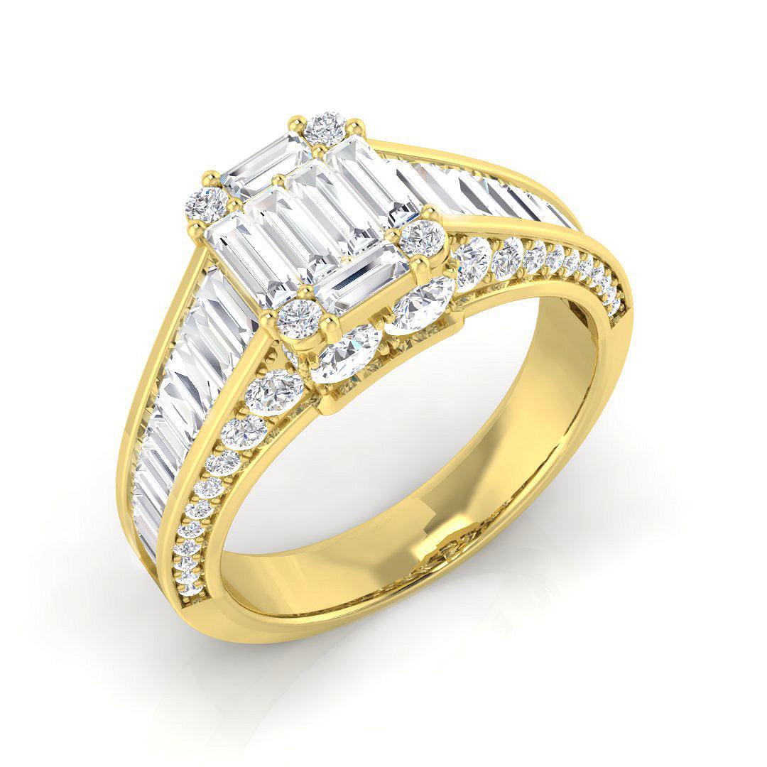 Baguette & Brilliant Diamond Ring 2.6ct–3.13ct – SR406 – 18k Yellow Gold