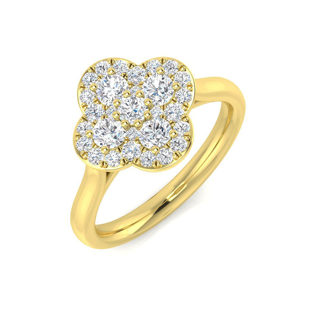 Clover Diamond Ring 0.35ct–1.13ct – SR1010 – 18k Yellow Gold