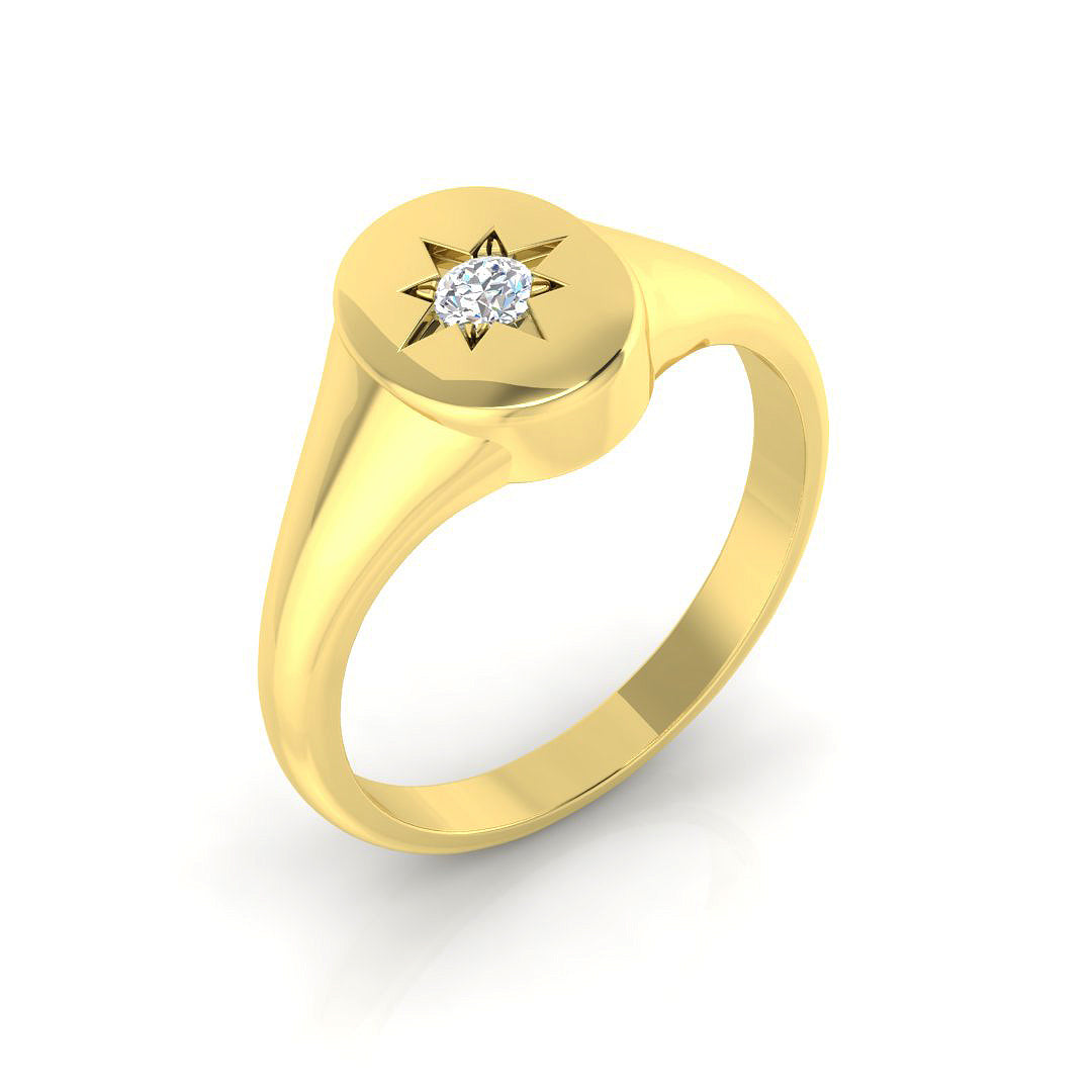 Signet Diamond Ring 0.05ct–0.1ct – SR1084 – 18k Yellow Gold