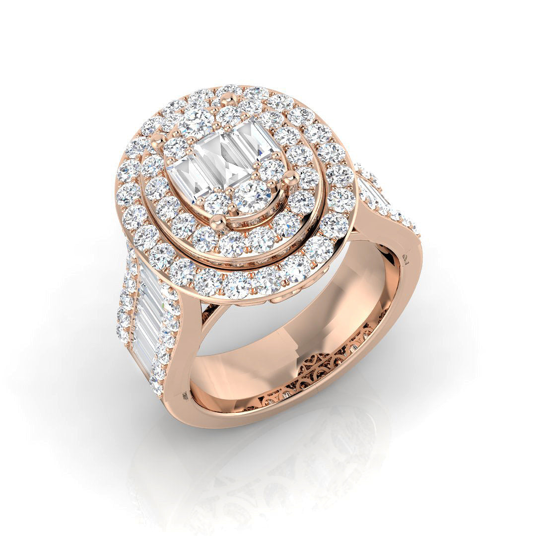 Baguette & Brilliant Diamond Ring 2.55ct – SR141 – 18k Rose Gold