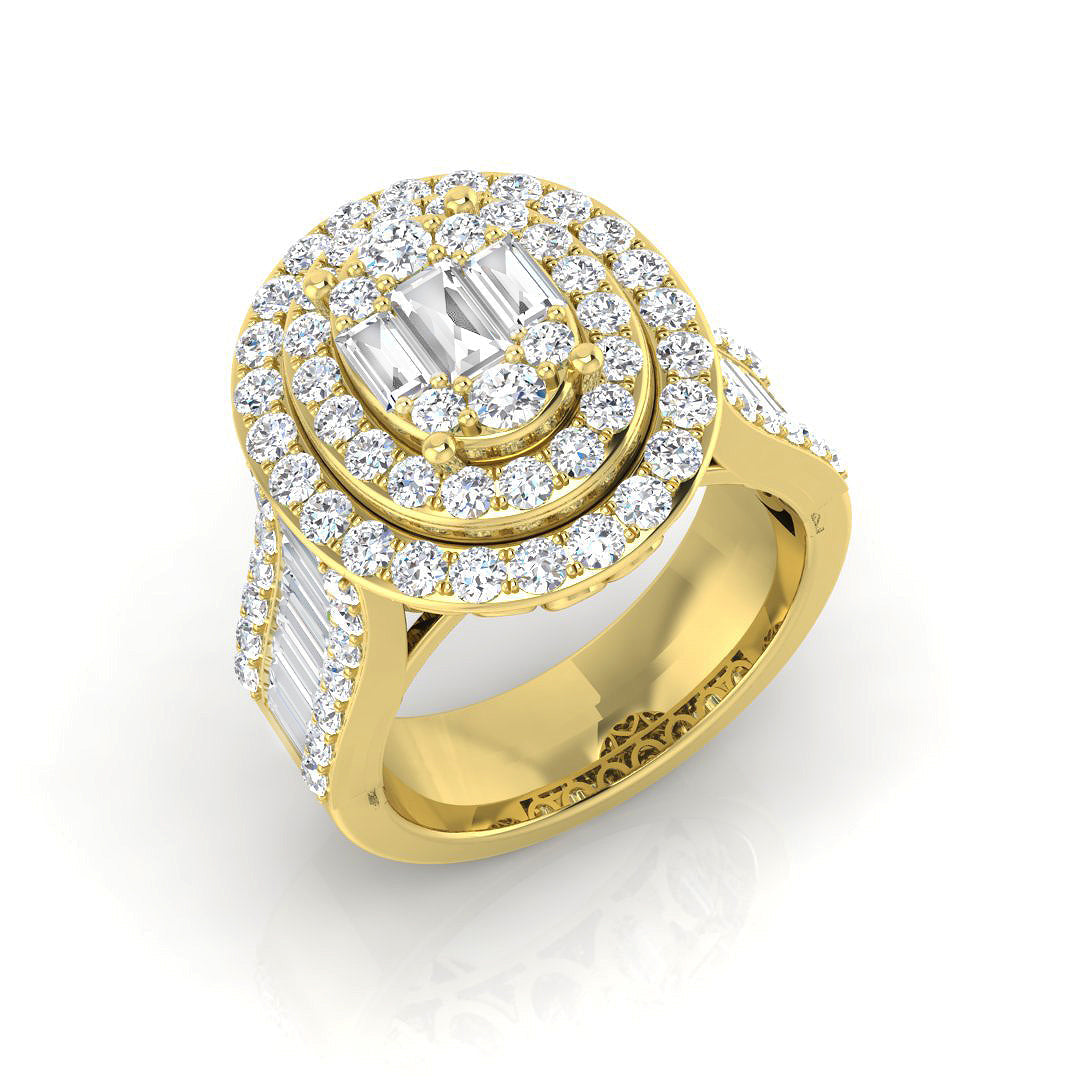 Baguette & Brilliant Diamond Ring 2.55ct – SR141 – 18k Yellow Gold