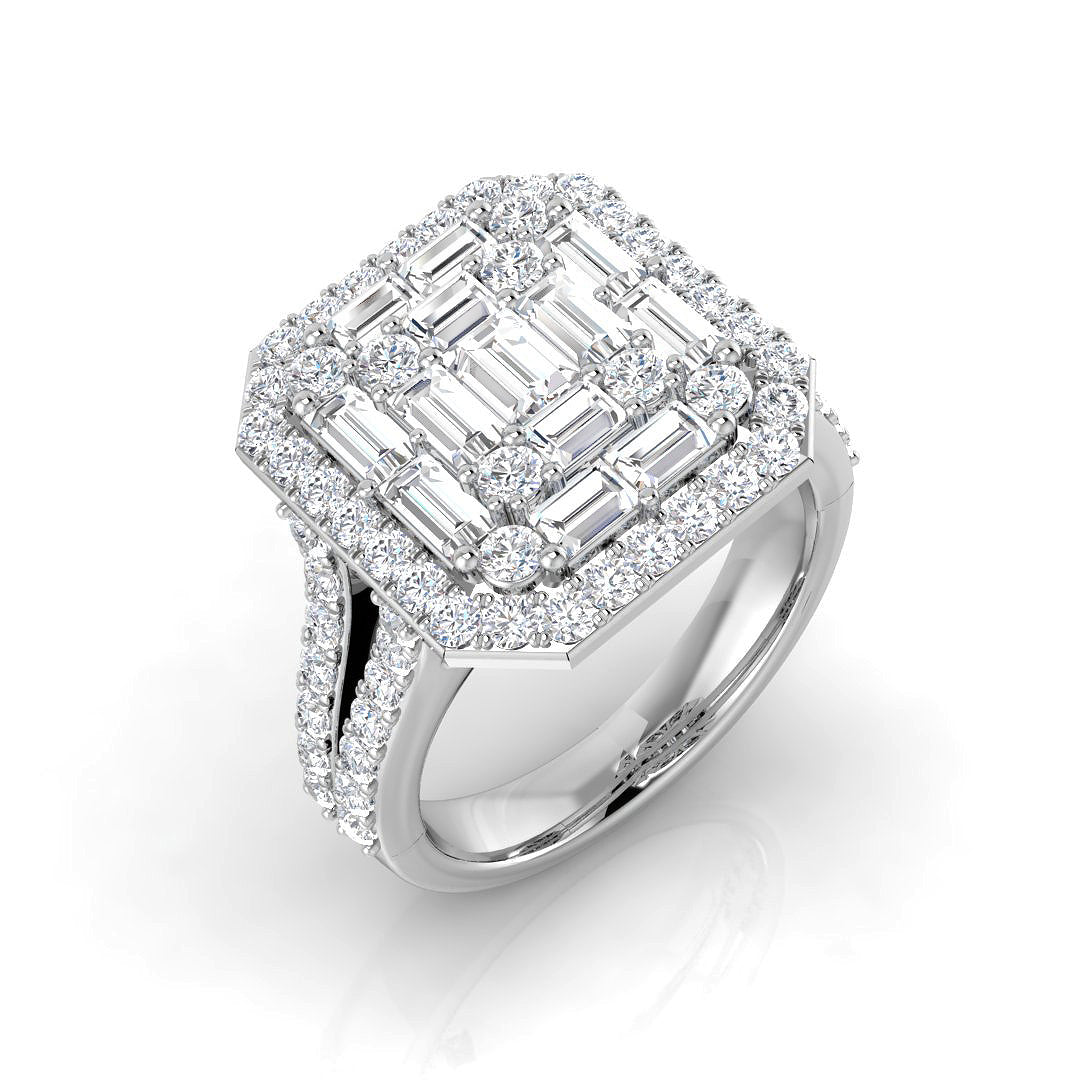 Baguette & Brilliant Diamond Ring 1.41ct–2.1ct – SR85 – 18k White Gold