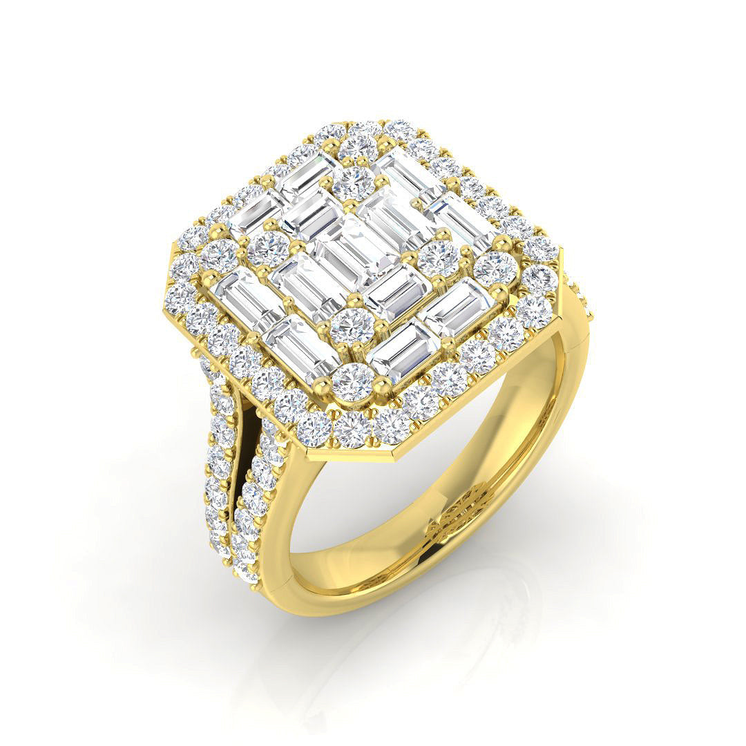 Baguette & Brilliant Diamond Ring 1.41ct–2.1ct – SR85 – 18k Yellow Gold