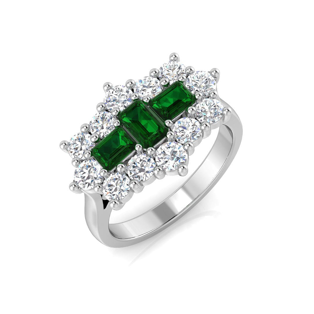 Emerald Diamond Ring 1.84ct–2.14ct – SR1877~EM – 18k White Gold