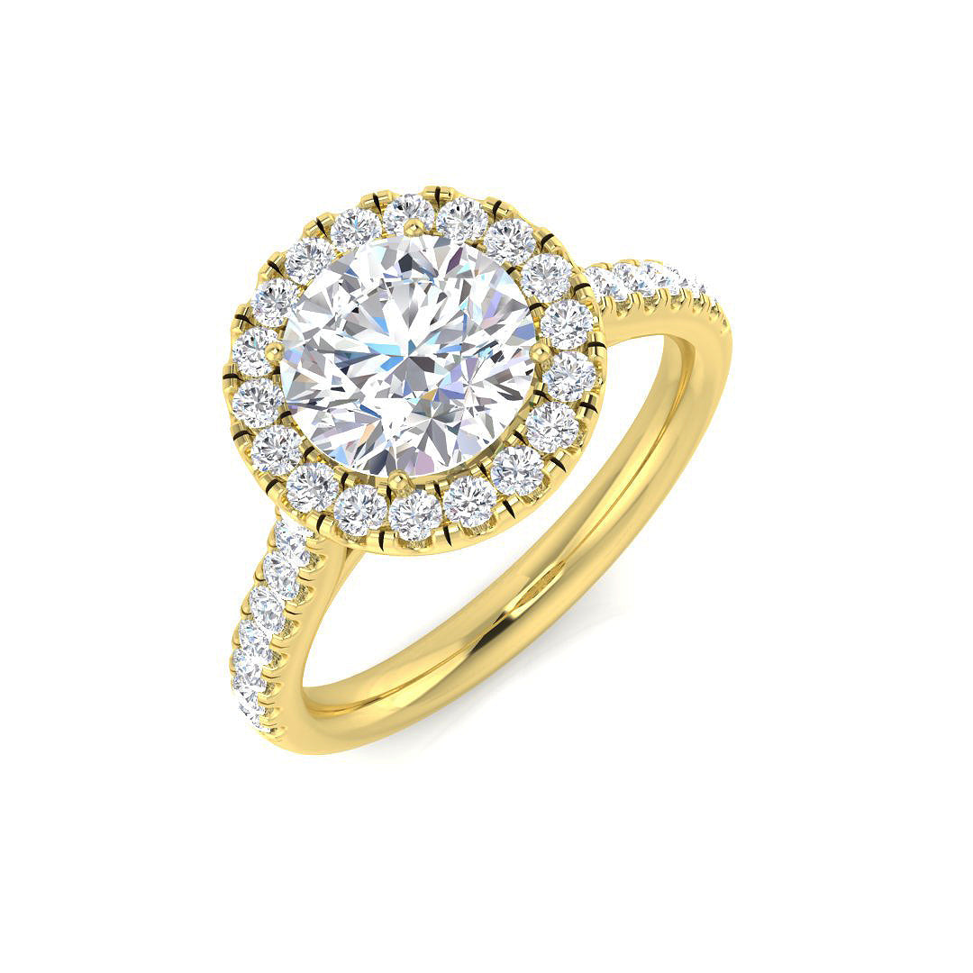Halo Diamond Ring 0.25ct–2.74ct – SR195 – 18k Yellow Gold