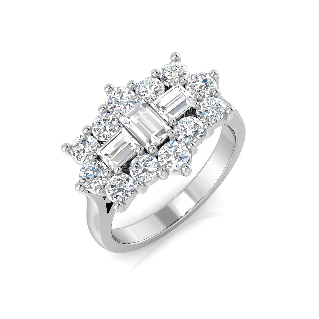 Baguette & Brilliant Diamond Ring 0.28ct–1.51ct – SR206 – 18k White Gold
