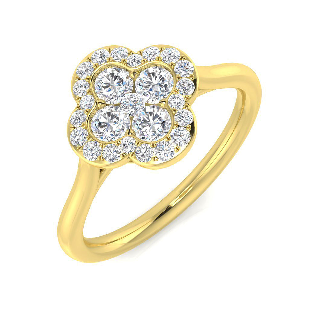 Clover Diamond Ring 0.35ct–1.13ct – SR1010 – 18k Yellow Gold