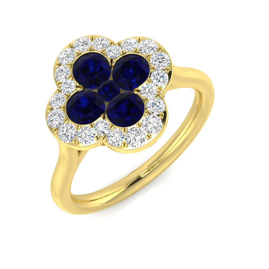 Clover Diamond Ring 0.34ct–1.45ct – SR2249~BS – 18k Yellow Gold