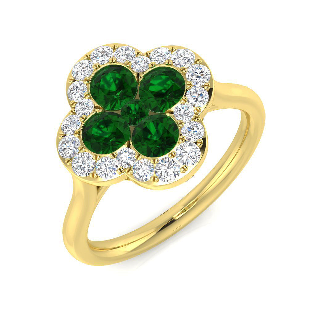 Clover Diamond Ring 0.31ct–1.19ct – SR2249~EM – 18k Yellow Gold