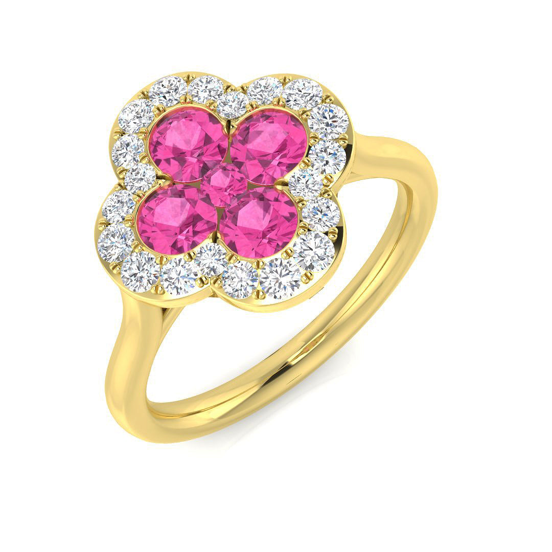 Clover Diamond Ring 0.42ct–1.42ct – SR2249~PS – 18k Yellow Gold