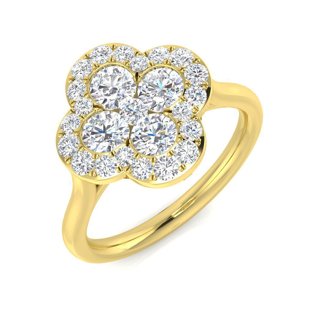 Clover Diamond Ring 0.35ct–1.13ct – SR1010 – 18k Yellow Gold